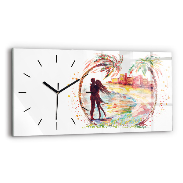 Horizontal wall clock Watercolor Love on Miami Beach