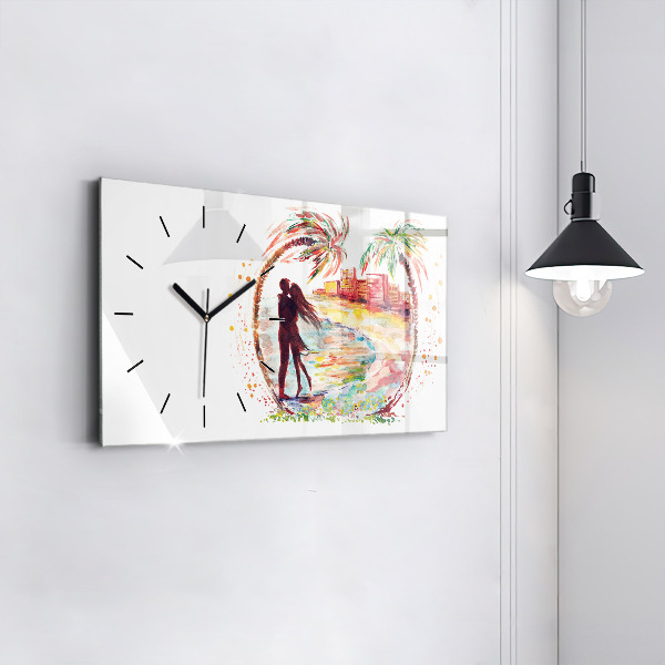 Horizontal wall clock Watercolor Love on Miami Beach