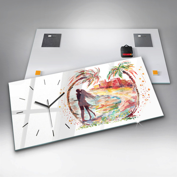 Horizontal wall clock Watercolor Love on Miami Beach