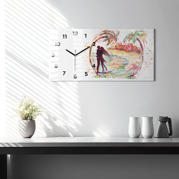 Horizontal wall clock Watercolor Love on Miami Beach