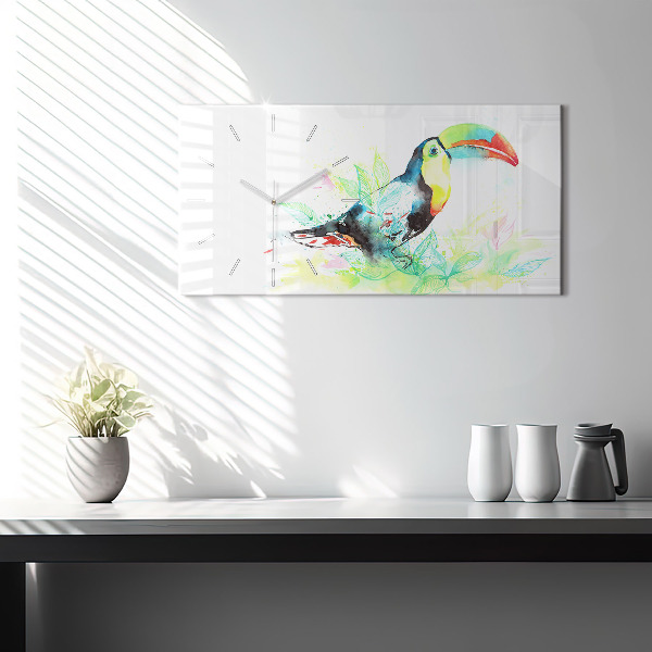 Horizontal wall clock Toucan in the grass