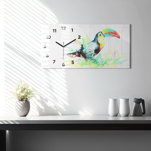 Horizontal wall clock Toucan in the grass