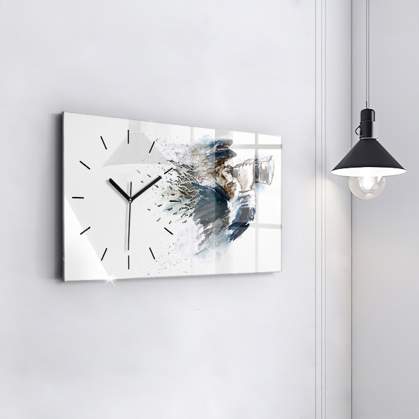 Horizontal wall clock Ship captain with binoculars