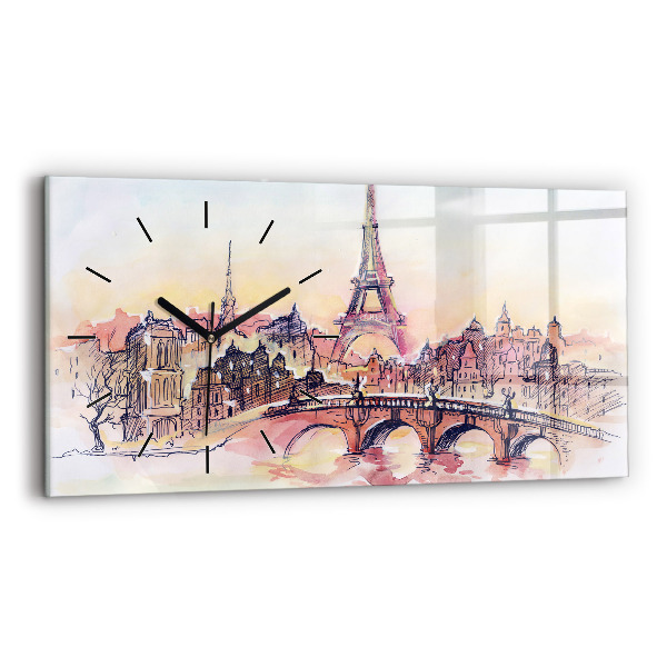 Horizontal wall clock Painted Landscape of Paris