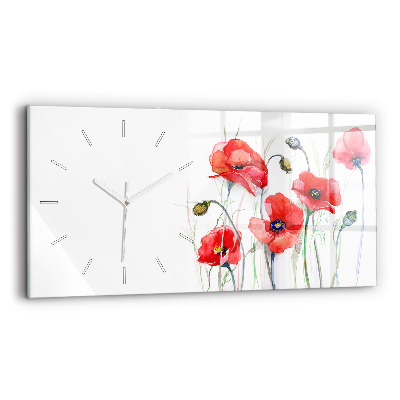 Horizontal wall clock Painted Red Poppies