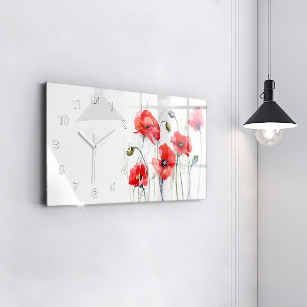 Horizontal wall clock Painted Red Poppies