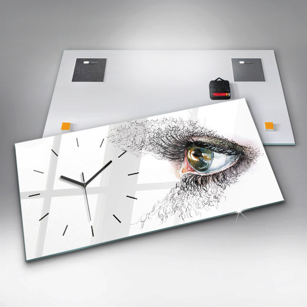 Horizontal wall clock Drawing of a human eye