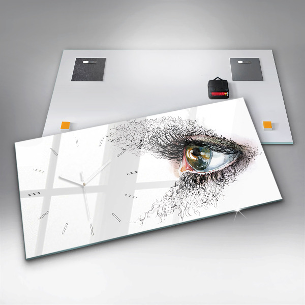 Horizontal wall clock Drawing of a human eye