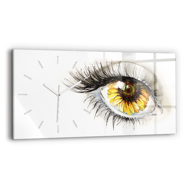 Horizontal wall clock Sunflower flower in the eye