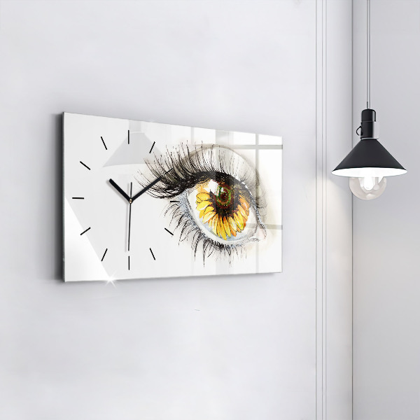Horizontal wall clock Sunflower flower in the eye