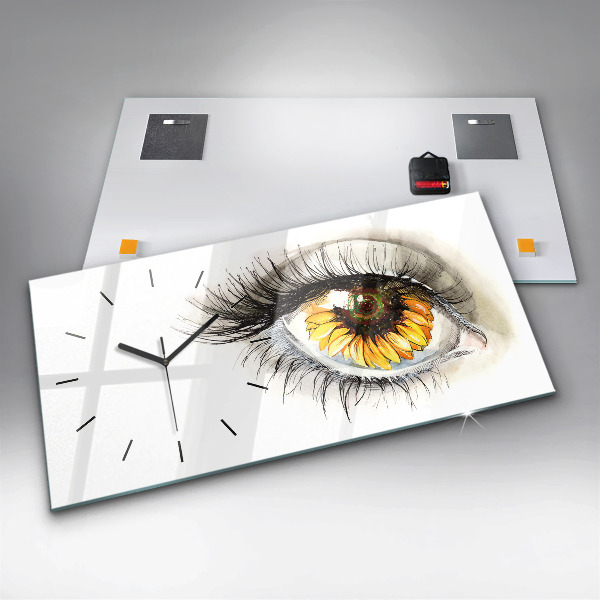 Horizontal wall clock Sunflower flower in the eye