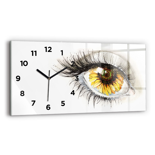 Horizontal wall clock Sunflower flower in the eye