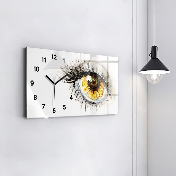 Horizontal wall clock Sunflower flower in the eye