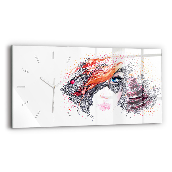 Horizontal wall clock Sweet woman with cake
