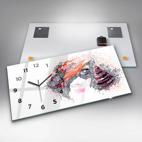 Horizontal wall clock Sweet woman with cake