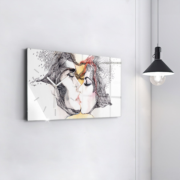 Horizontal wall clock Love kiss drawing