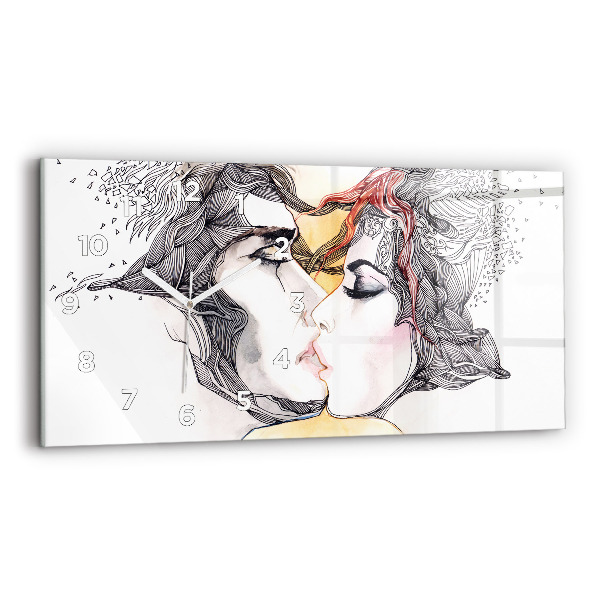 Horizontal wall clock Love kiss drawing