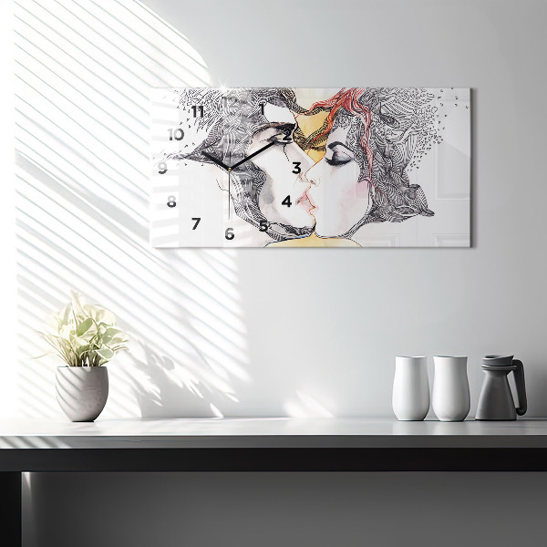 Horizontal wall clock Love kiss drawing