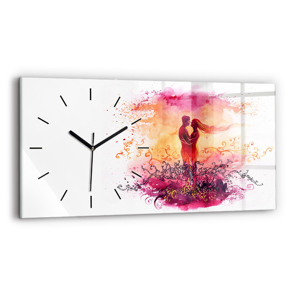 Horizontal wall clock Watercolor couple in love