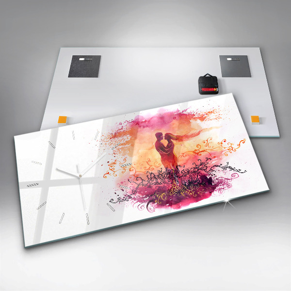 Horizontal wall clock Watercolor couple in love