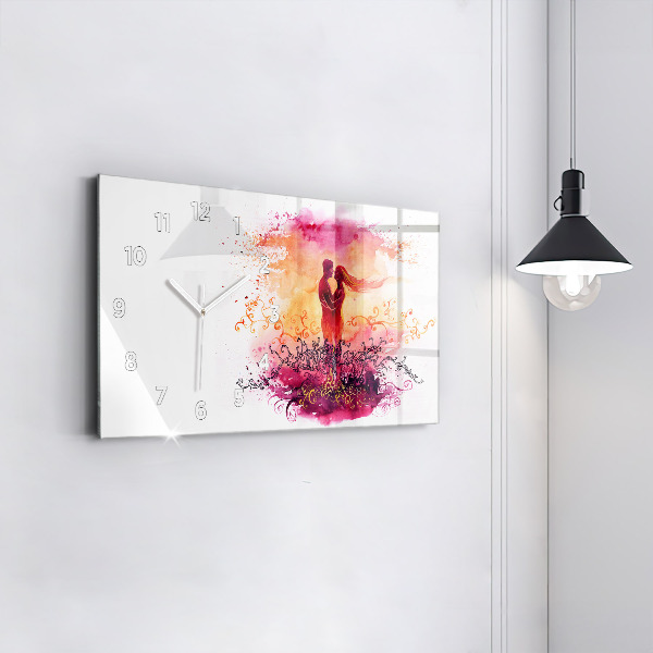 Horizontal wall clock Watercolor couple in love