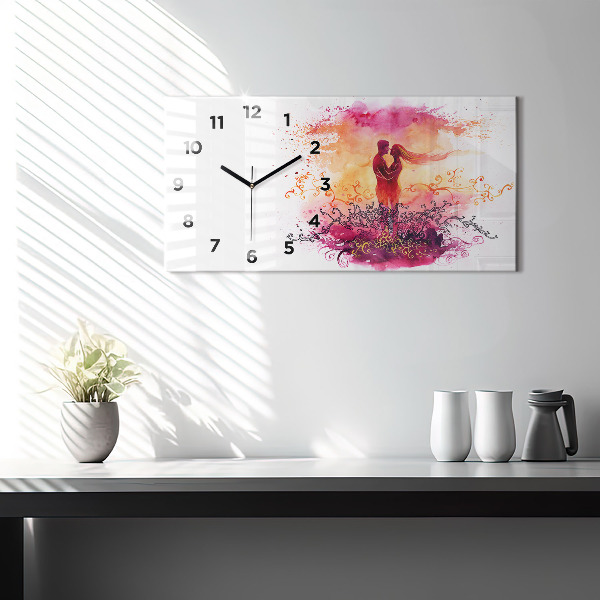 Horizontal wall clock Watercolor couple in love