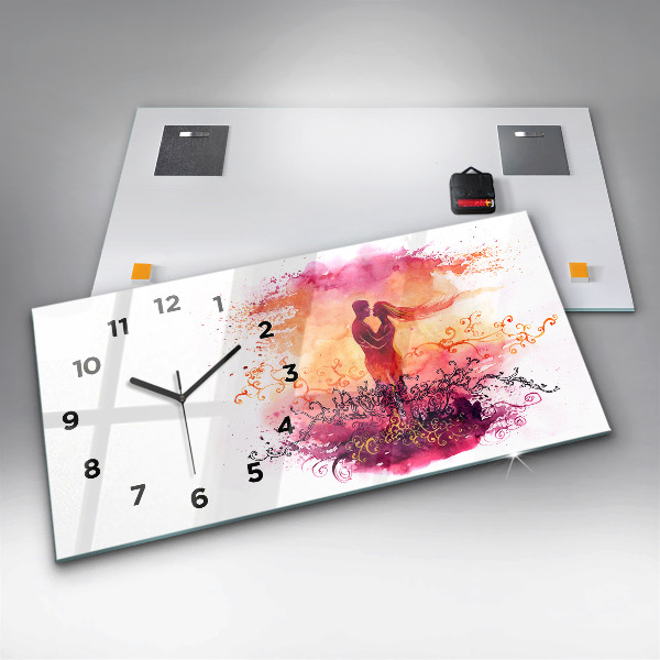 Horizontal wall clock Watercolor couple in love