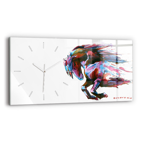Horizontal wall clock A horse on the run