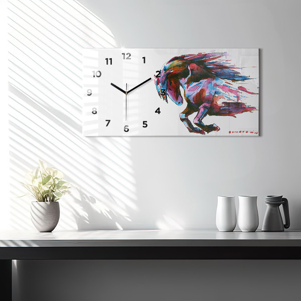 Horizontal wall clock A horse on the run