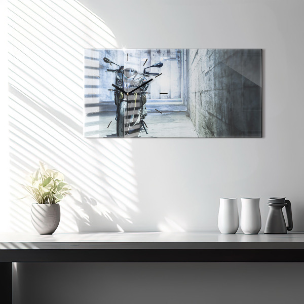 Horizontal wall clock Motorcycle in the alley