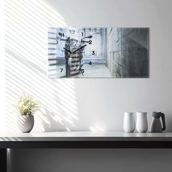 Horizontal wall clock Motorcycle in the alley