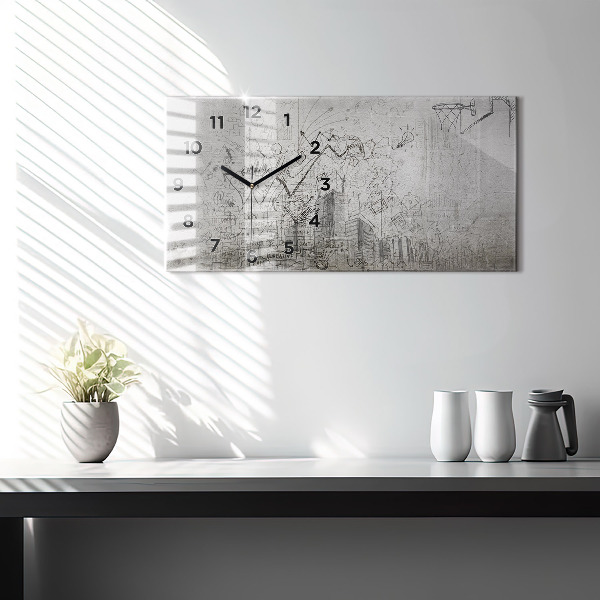 Horizontal wall clock Sketch of the City