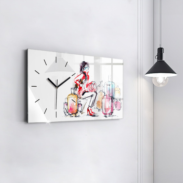 Horizontal wall clock Woman Travel Suitcases