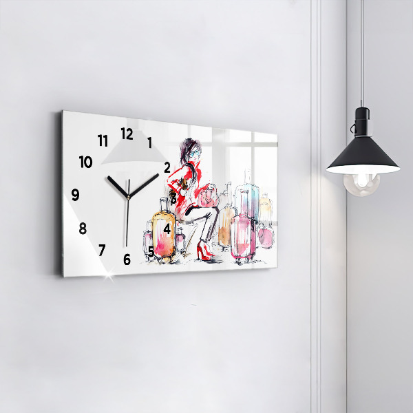 Horizontal wall clock Woman Travel Suitcases