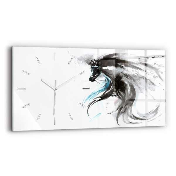 Horizontal wall clock Abstract horse and woman