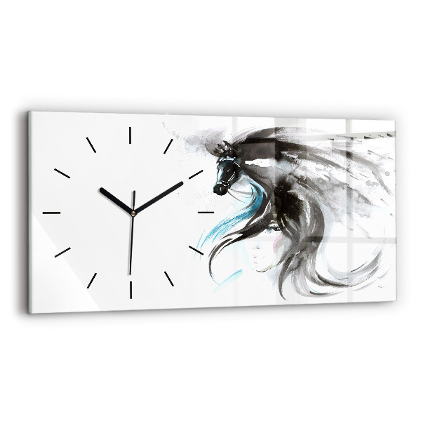 Horizontal wall clock Abstract horse and woman