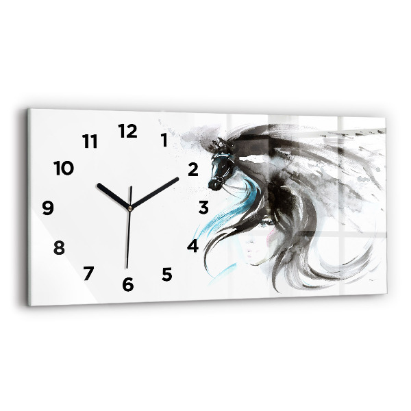 Horizontal wall clock Abstract horse and woman