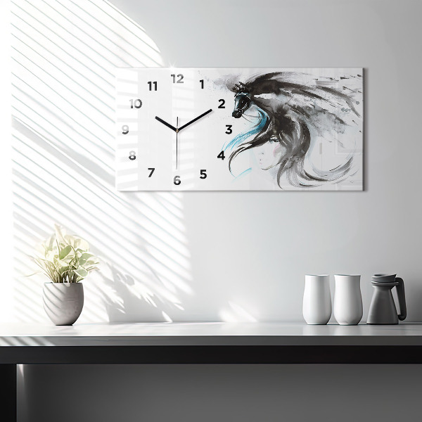Horizontal wall clock Abstract horse and woman