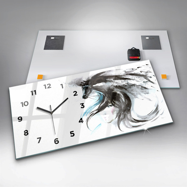 Horizontal wall clock Abstract horse and woman