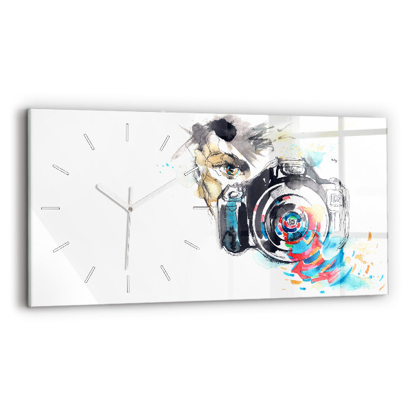 Horizontal wall clock Woman photographer camera