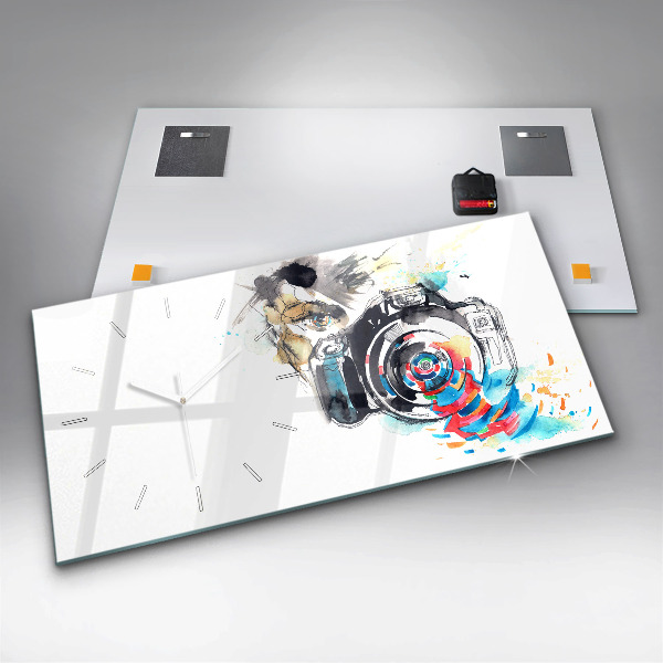 Horizontal wall clock Woman photographer camera