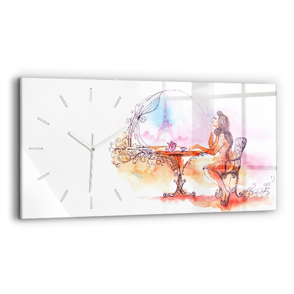 Horizontal wall clock Woman drinking tea
