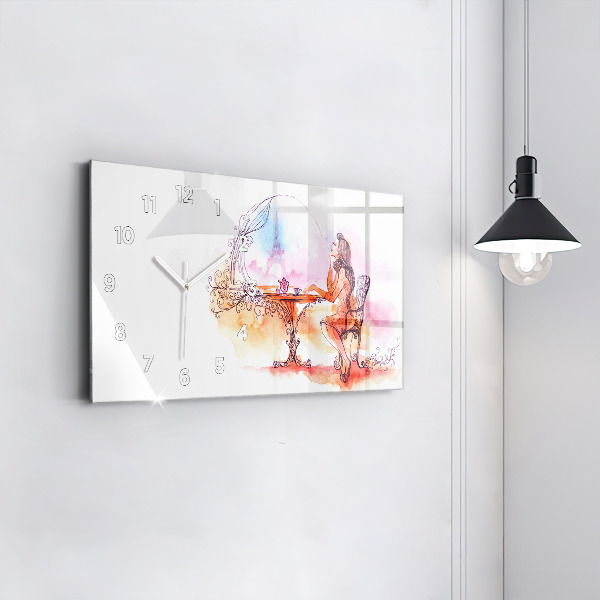 Horizontal wall clock Woman drinking tea