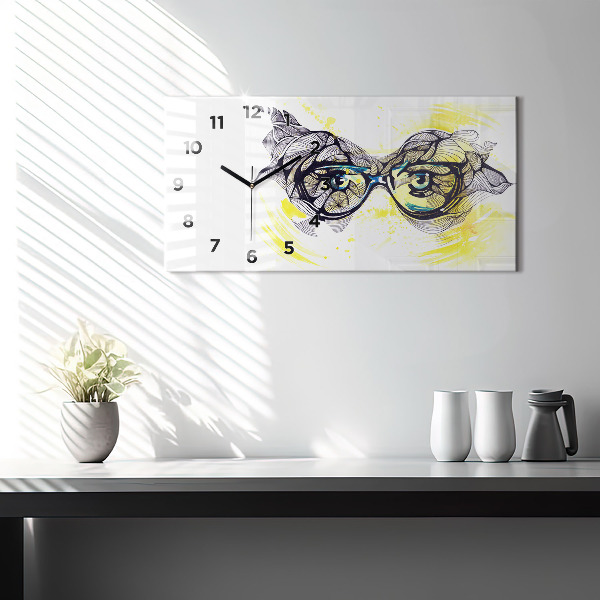 Horizontal wall clock Eyes glasses