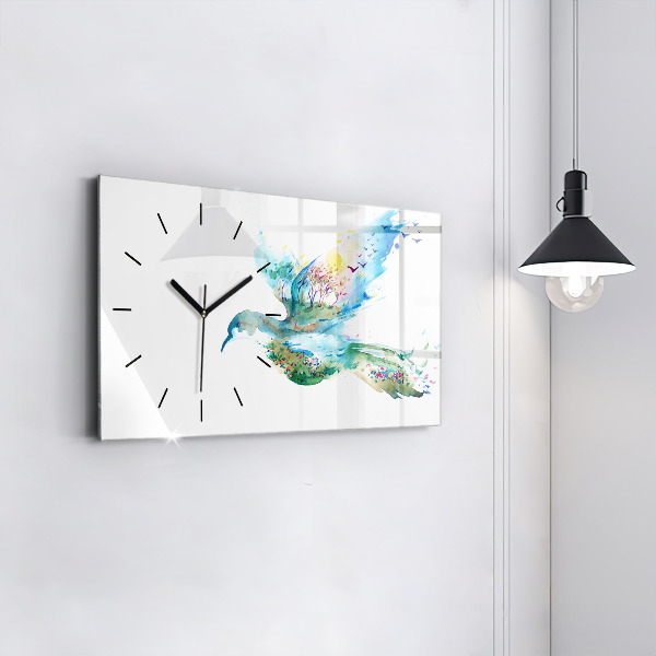 Horizontal wall clock Abstraction of bird and spring