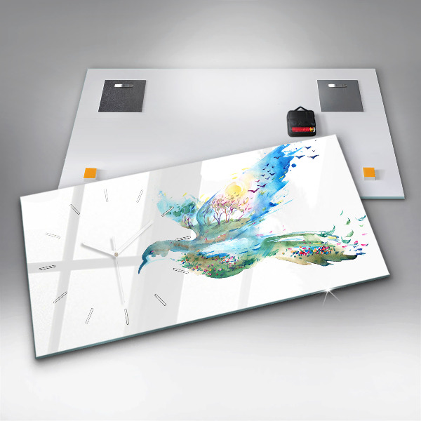 Horizontal wall clock Abstraction of bird and spring