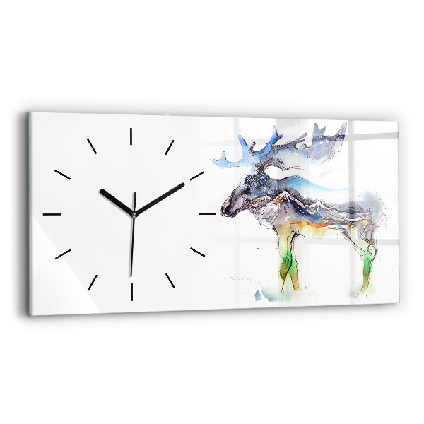 Horizontal wall clock Moose and Mountain Landscape