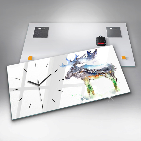 Horizontal wall clock Moose and Mountain Landscape