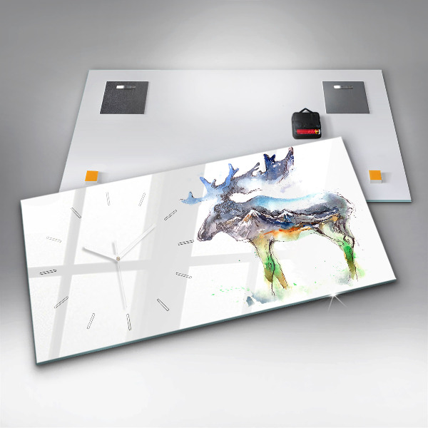 Horizontal wall clock Moose and Mountain Landscape