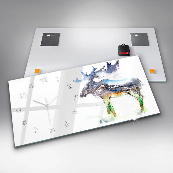 Horizontal wall clock Moose and Mountain Landscape